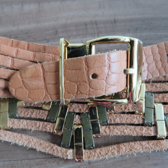 VINTAGE JOSE COTEL Multi Strand Southwestern Boho Wide Tan Leather Belt - Picture 6 of 11